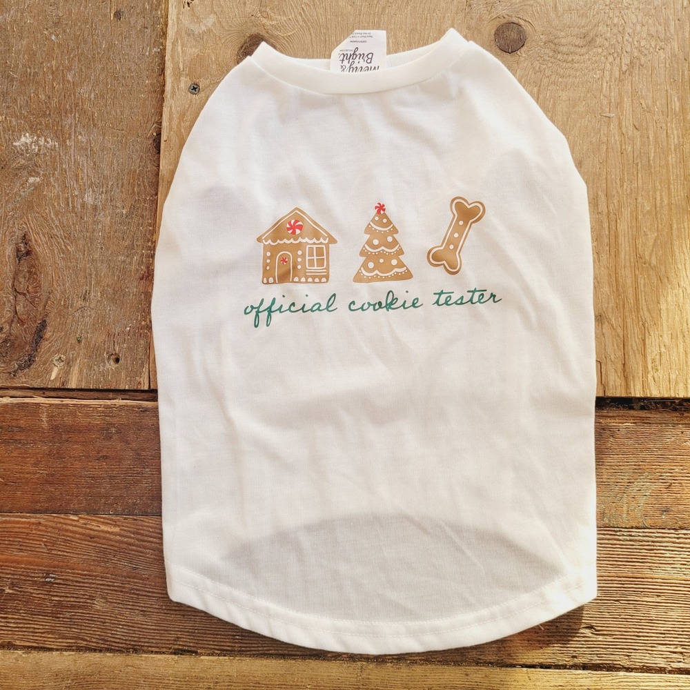 Merry‎ & Bright Official Cookie Tester Dog Shirt White Christmas Gingerbread Med